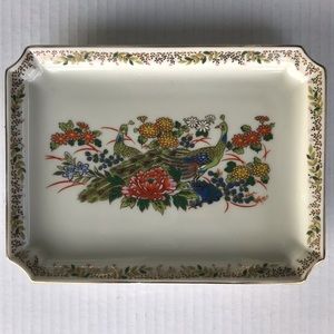 Yamaji Porcelain Trinket Tray With Ornate Peacock Design And Gold Detail…